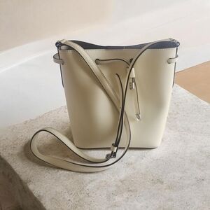 Cream Leather Drawstring Crossbody Bag